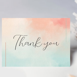 Peach Pastel Minimalist Romantic Wedding Letterpress Thank You Card