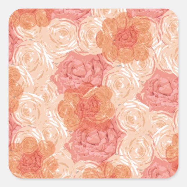 Peach pastel vintage rose pattern square sticker (Front)
