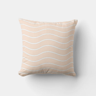 Peach Pastel & White Wavy Lines Design Throw Pillow
