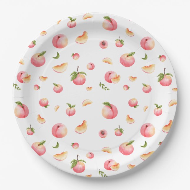 Peach Pattern Birthday Paper Plates (Front)