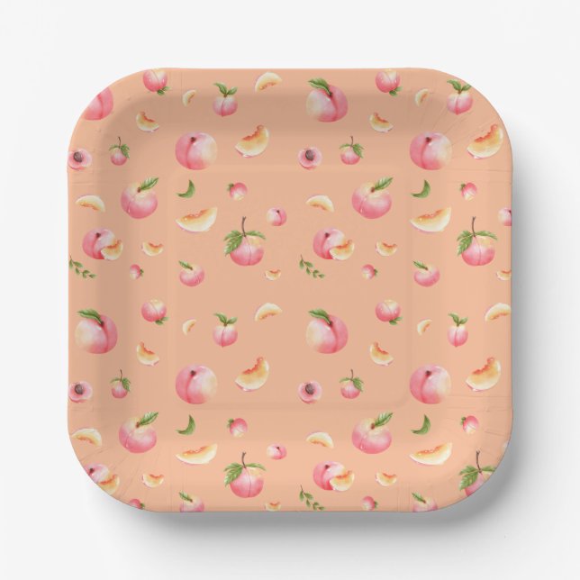 Peach Pattern Birthday Paper Plates (Front)