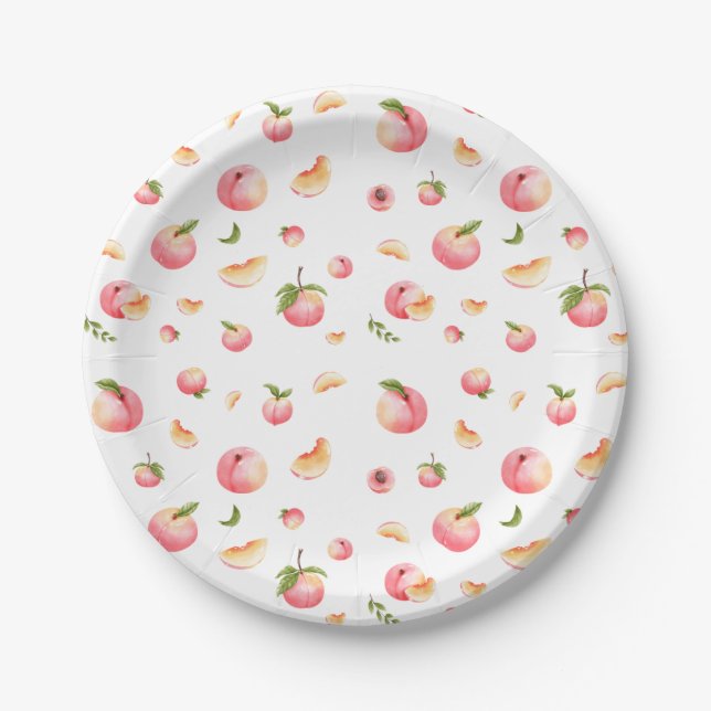Peach Pattern Birthday Paper Plates (Front)