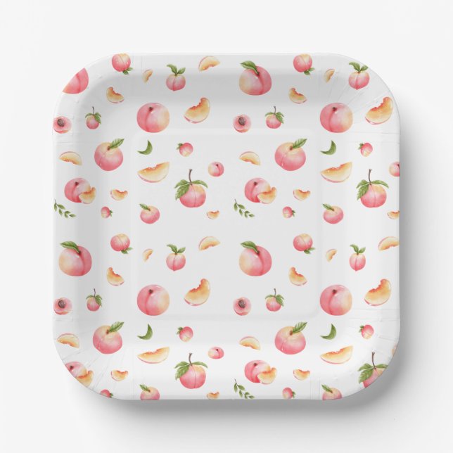 Peach Pattern Birthday Paper Plates (Front)