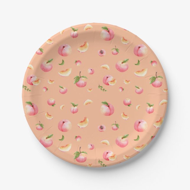 Peach Pattern Birthday Paper Plates (Front)