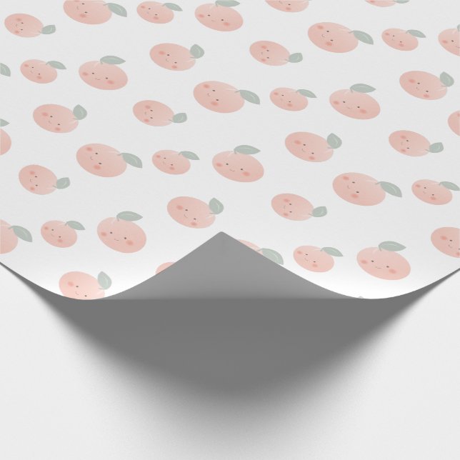 Peach Pattern Cute Kawaii White & Pink Wrapping Paper (Corner)