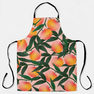 Peach pattern on pink background. Hand drawn fruit Apron