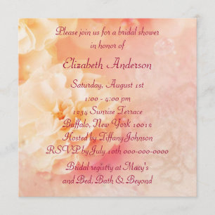 Peach Pearl Rose Diamonds Peach Bridal Shower Invitation