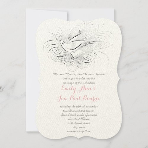 Peach Pen Flourish Vintage Love bird Wedding Invitation