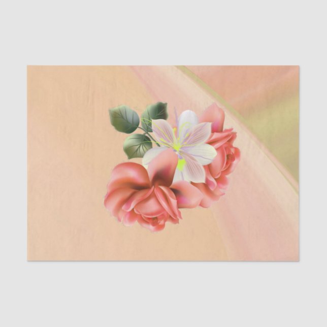 Peach Peonies and Ghost Orchid Tissue Paper (Front)