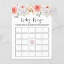 Peach Peonies and Gold Leaves Baby Shower Bingo Enclosure Card