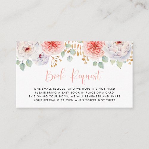 Peach Peonies and Gold Leaves Book Request Card