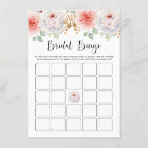 Peach Peonies and Gold Leaves Bridal Shower Bingo Enclosure Card