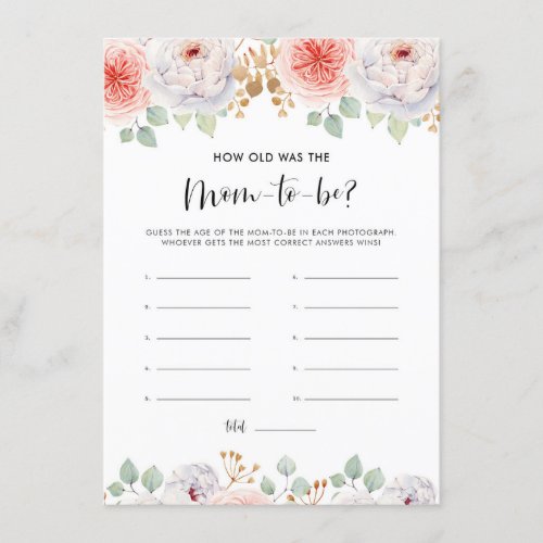 Peach Peonies and Gold Leaves How Old Was Mom Game Enclosure Card