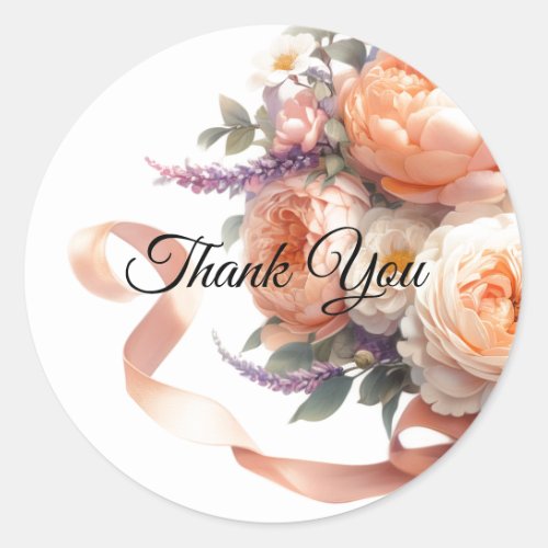 Peach Peonies and Roses Thank You Sticker