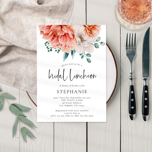 Peach Peonies Florals Bridal Luncheon Shower Invitation