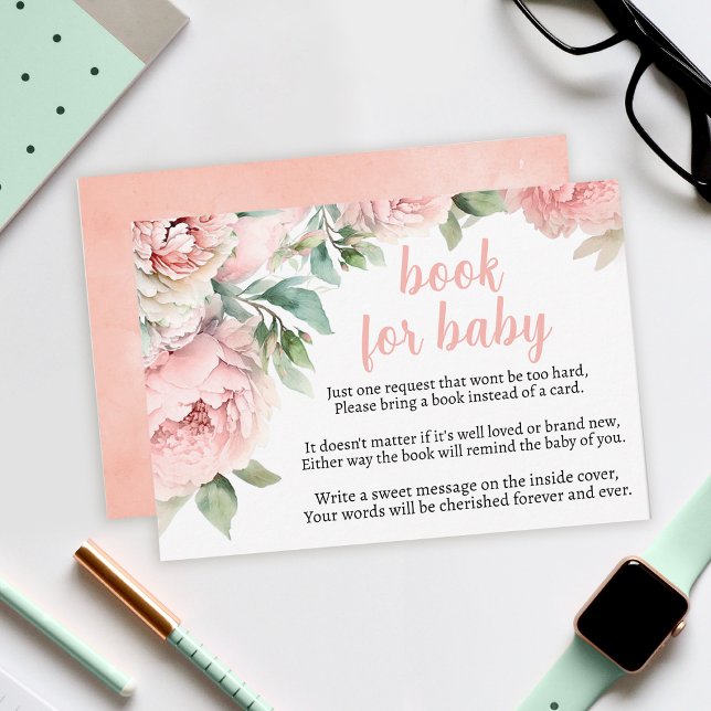Peach peonies girl baby shower enclosure cards (Creator Uploaded)
