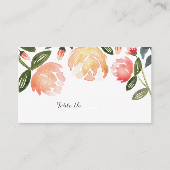 Peach Peonies Guest Table Escort Cards (Front)