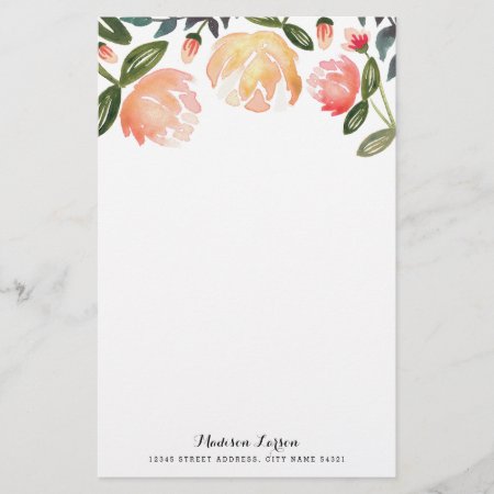 Peach Peonies Personalized Stationery