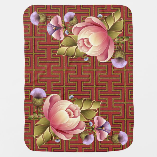 Peach Peonies Stroller Blanket (Front)