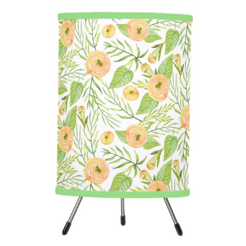 Peach Peonies Watercolors Flowers Pattern Tripod Lamp