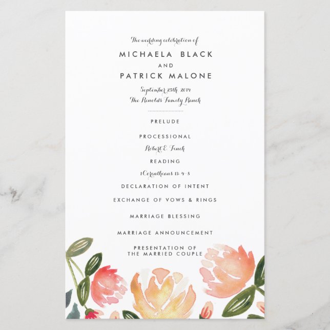 Peach Peonies Wedding Programs (Front)