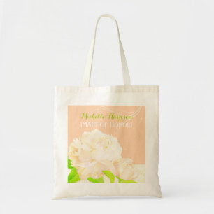 Peach Peony Bridesmaids or Maid of Honor Gift Tote Bag
