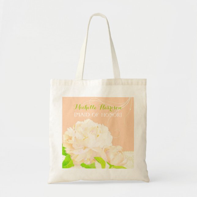 Peach Peony Bridesmaids or Maid of Honor Gift Tote Bag (Front)