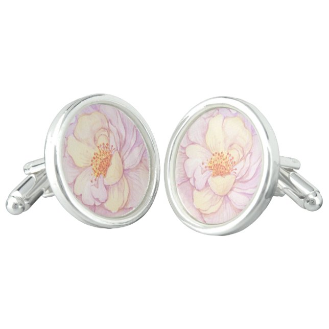 Peach peony cufflinks (Angled)
