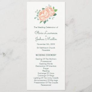 Peach Peony & Eucalyptus Wedding Programs