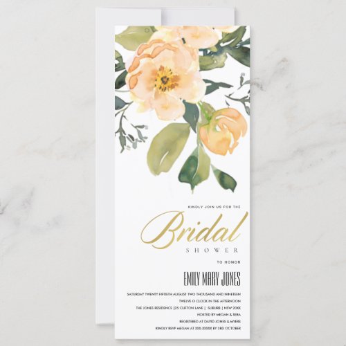 PEACH PEONY FLORAL BUNCH WATERCOLOR BRIDAL SHOWER INVITATION