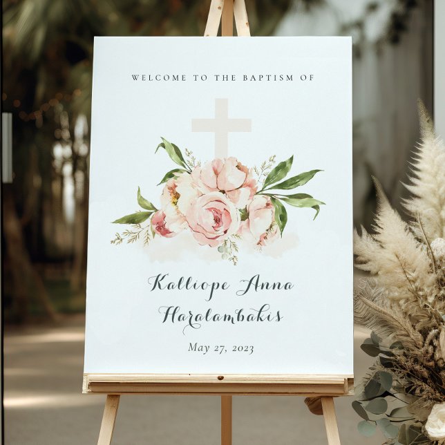 Peach Peony Floral Cross Bunch Baptism Welcome Foam Board (Creator Uploaded)
