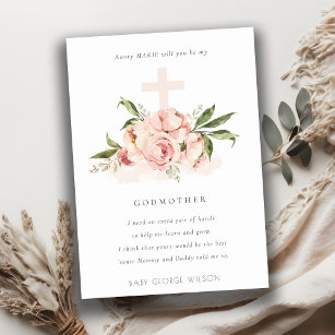 Peach Peony Floral Cross Godmother Proposal Invite