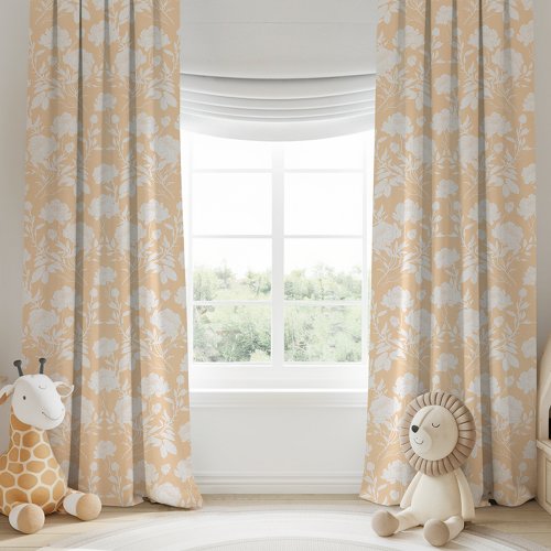 Peach Peony Floral Pattern Blackout Curtains