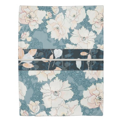 Peach Peony Floral Print Kimono Inspired Duvet Cover