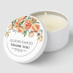 Peach peony flowers and typography wedding mini candle favors