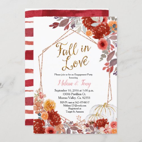 Peach peony marsala pumpkin engagement party invitation