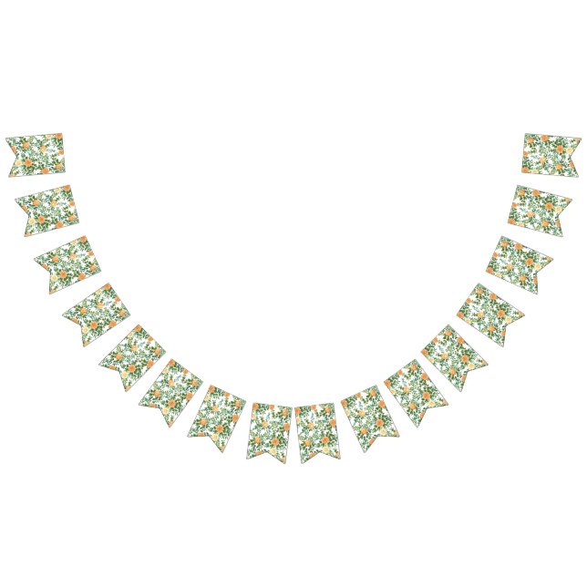 Peach Peony & Rose Floral Wedding Bunting Flags (All)