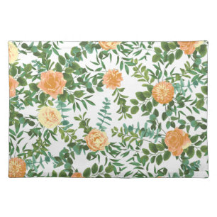 Peach Peony & Rose Floral Wedding Cloth Placemat