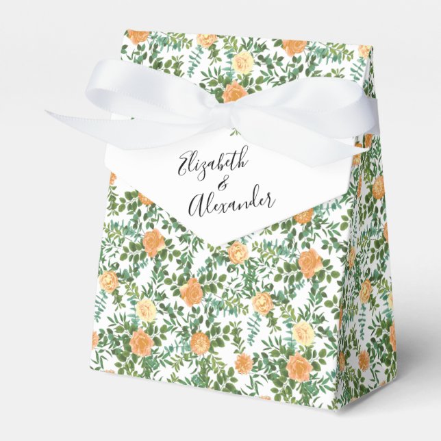 Peach Peony & Rose Floral Wedding Favor Boxes (Front Side)