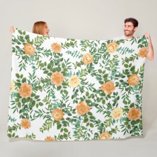 Peach Peony & Rose Floral Wedding Fleece Blanket