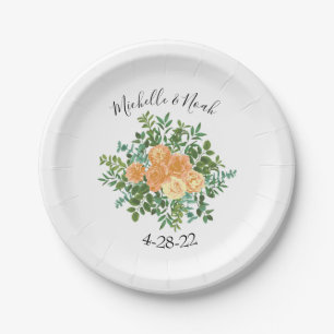 Peach Peony & Rose Floral Wedding Paper Plates