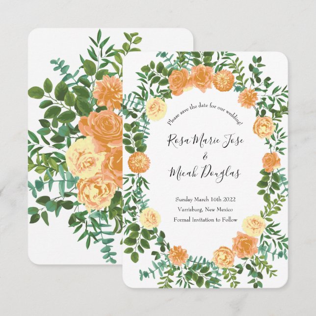 Peach Peony & Rose Floral Wedding Save the Date Invitation (Front/Back)