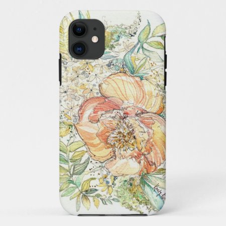Peach Peony Watercolor Iphone Case
