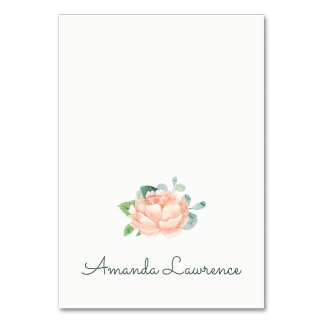Peach Peony Watercolor Personalized Place Cards (Front)