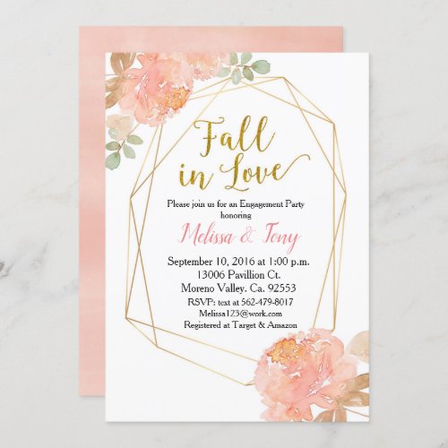 Peach peony watercolour engagement party invitation