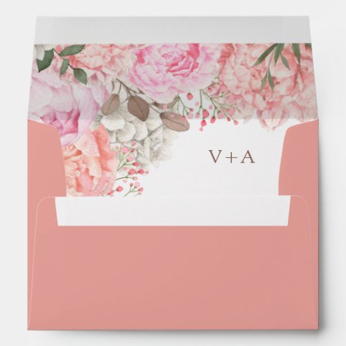 Peach Peony Wedding Envelope