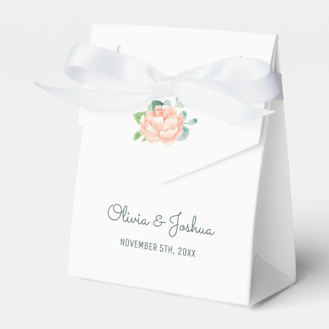 Peach Peony Wedding Favor Boxes (Front Side)