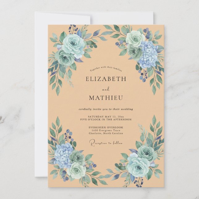 Peach Peony Wedding Invitation (Front)