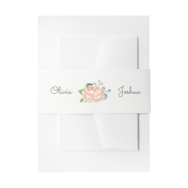Peach Peony Wedding Invitation Belly Bands Band (Front Example)