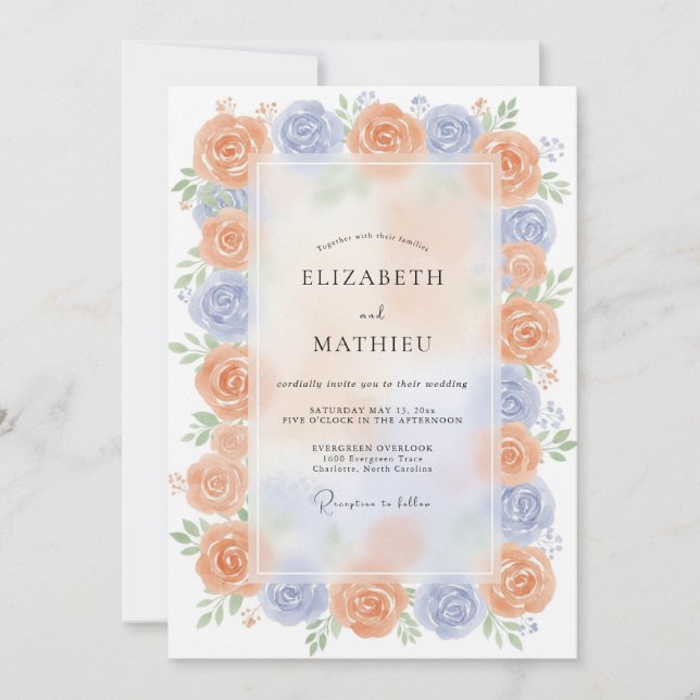 Peach Periwinkle Luminous Summer Wedding Invitation (Front)